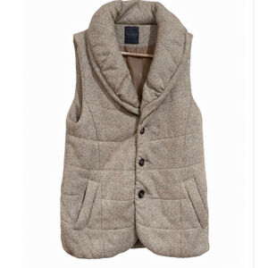 Beams Heart Quilted Puffer Vest Shawl Collar Brown Button Front Japan